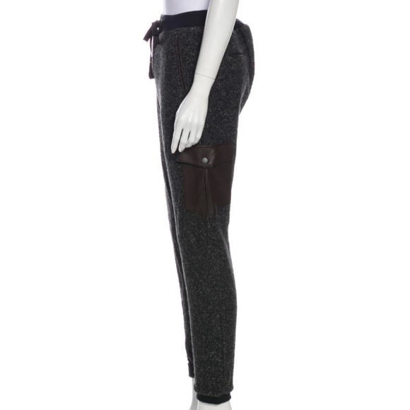 Rag & Bone Leather Trim Wool Gray Sweatpants Size 2 - Picture 2 of 4